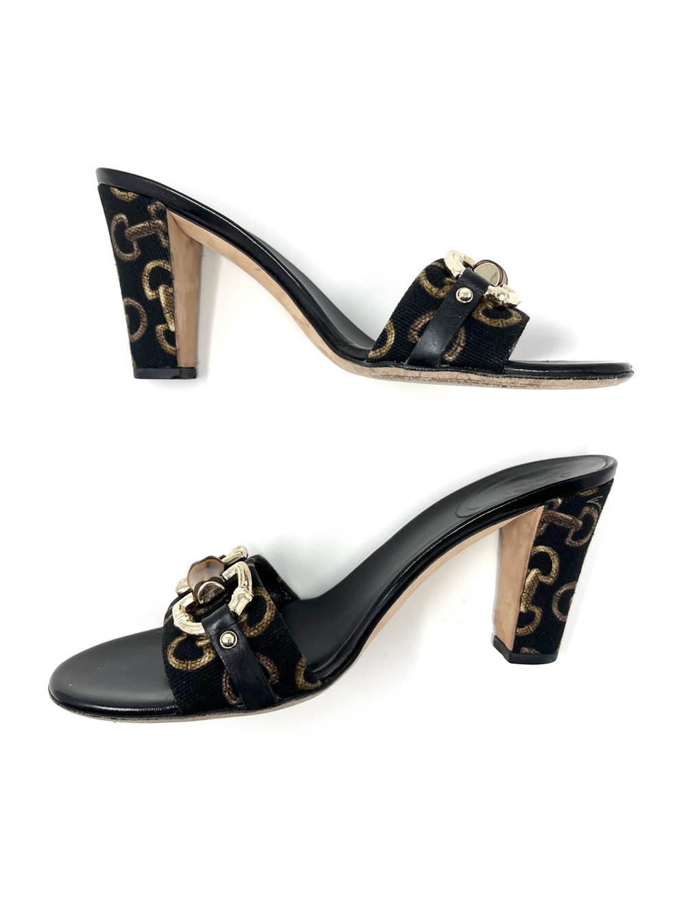Vintage Vtg Gucci By Tom Ford 90s Black Bamboo Horsebit Sandals Slides Heels 6.5 - Picture 5 of 11